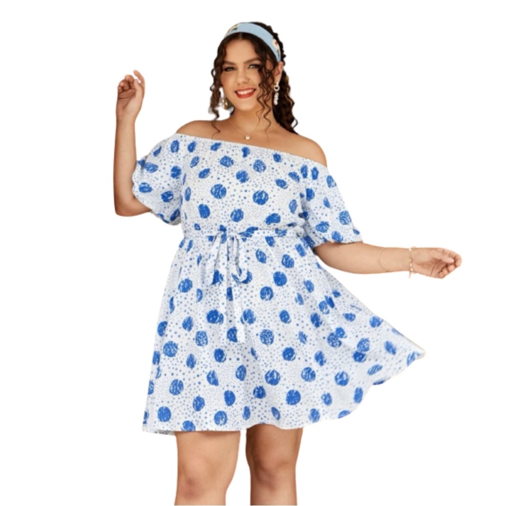 Polka Dot Belted Bardot Dress